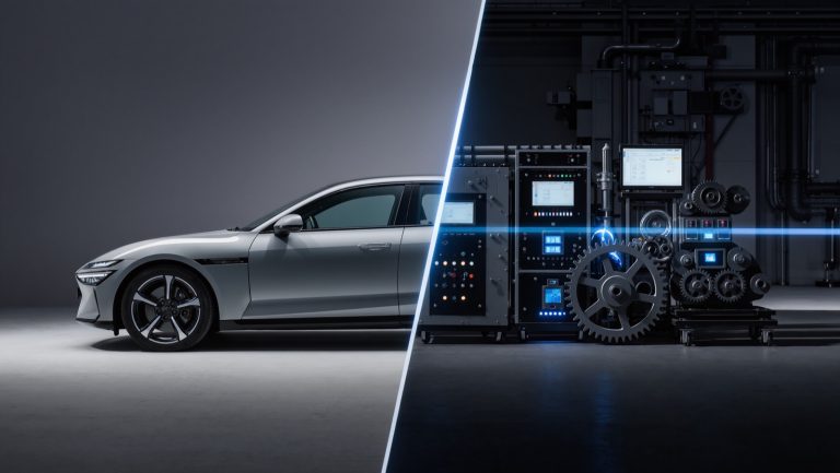 Fahrzeug und Industriemaschine nebeneinander – Symbolbild Typgenehmigung vs. CE